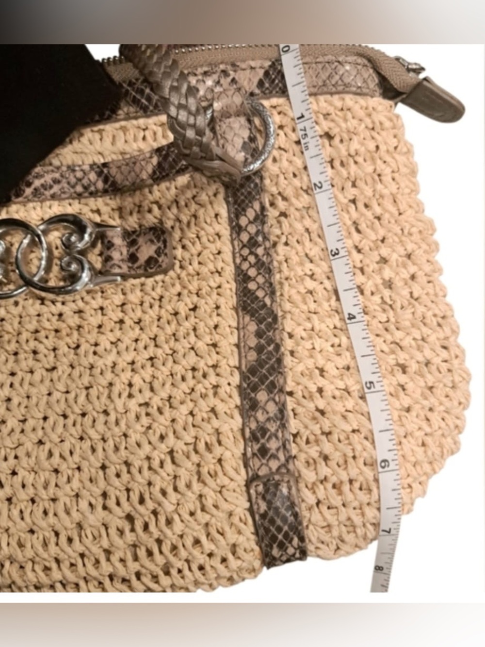 Brighton Beige Woven Crossbody with Snake-Print Trim - Picture 7 of 8